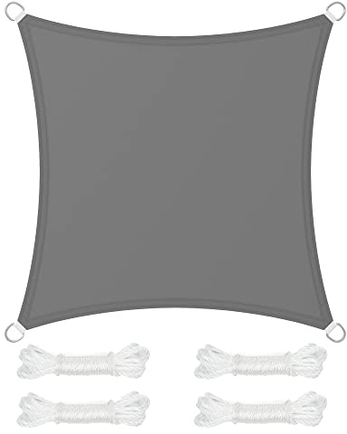 SONGMICS Sonnensegel 3 x 3 m, wasserfest mit Einer Wassersäule von 665 mm, Sonnenschutz aus reißfestem Polyester, UV-Schutz 93%, Terrasse, Garten, Balkon, quadratisch, 2 m Seile, rauchgrau GSH33GYV1
