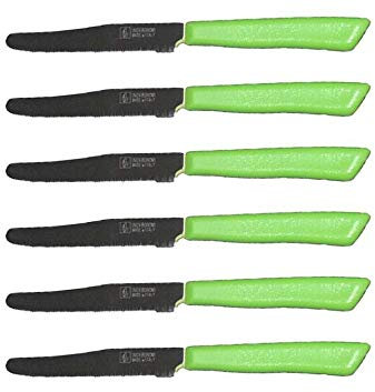 Coltellerie Inoxbonomi - Coltelli da bistecca in stile italiano, confezione da 6, in acciaio inossidabile, con manico colorato (verde)