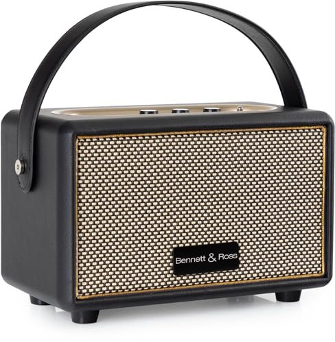 Bennett & Ross BB-820BK Blackmore Junior - Retro Bluetooth Lautsprecher in Lederoptik mit 5200 mAh Akku - Vintage Speaker mit 20W - MicroSD-Eingang mit MP3-Player - Aux-in - Schwarz