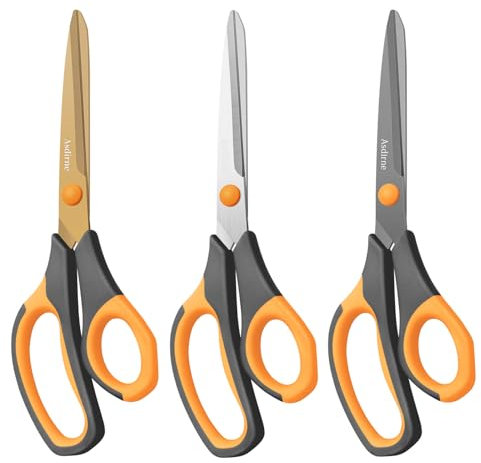 Titanbeschichtete Asdirne Schere, Premium-Allzweckklingen, ultrascharf, bequemer Griff, ideal für Handwerk, Büro, Schule und Alltag, Schwarz/Orange, 21,8 cm, 3 Stück