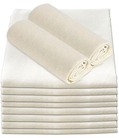 TSHAOUN 10 Pièces Chiffon à Vapeur de Cuisine, 40×40cm Étamine en Coton, Toile à Fromage Antiarrachement Réutilisable Cheesecloth pour Filtrer Vin, Jus, Fromage, Lait, Thé, Cheese Cloth