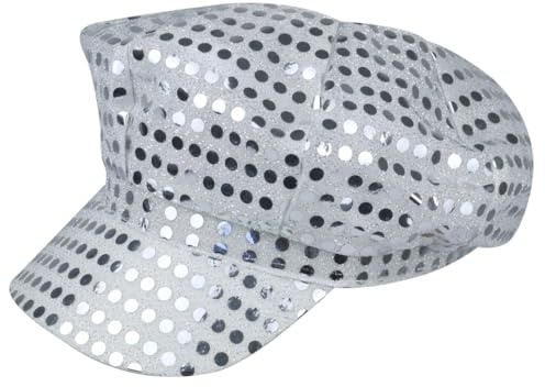 Navoys Sombrero de discoteca de los años 70, sombreros de fiesta de lentejuelas plateadas para adultos, adecuado para disfraz de Eurovisión Elton John y Abba, accesorios unisex de los años 70 para