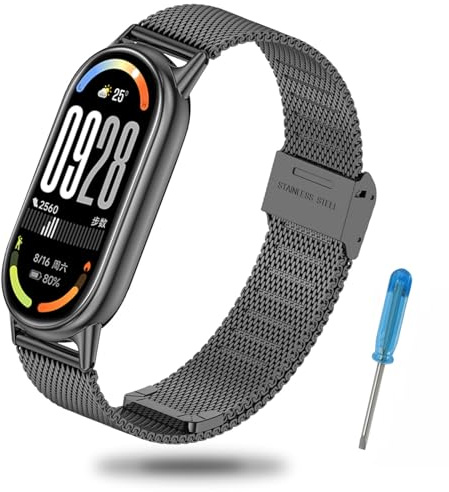 Xisair Armband kompatibel med Xiaomi Band 8/9/10 Metallarmband, Vattentät, Andas, Snabbfrigörande, Rostfritt Stålarmband för Miband 8/9/10 Ersättningsarmband Dam