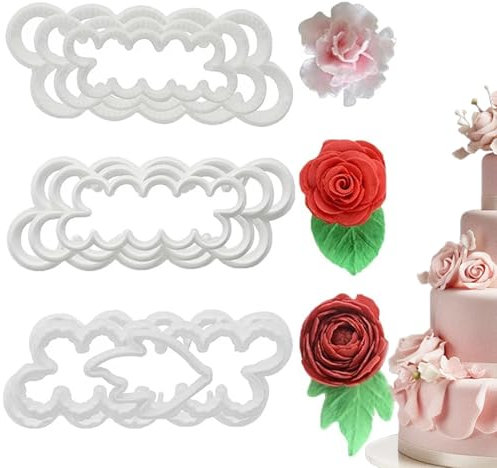 9 PCS Rose Carnations Peony Cutters 3D Romantic Petal Cake Cookie Decorating Flower Cutter Professional Fondant Icing Tool DIY Baking Accessories Mould for Cake Decorating Supplies Tools（3 Sizes）