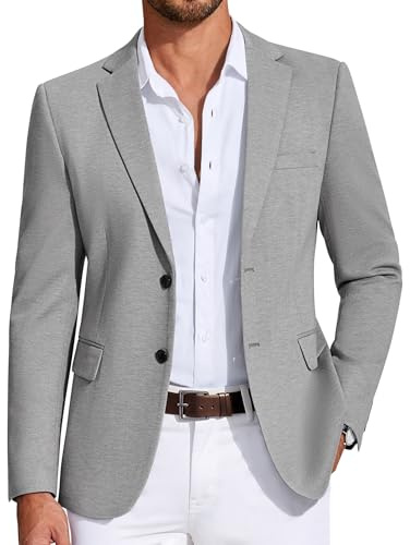 COOFANDY Mens Casual Blazer Knit Sport Coat Lightweight Two Button Suit Jacket Light Grey, L
