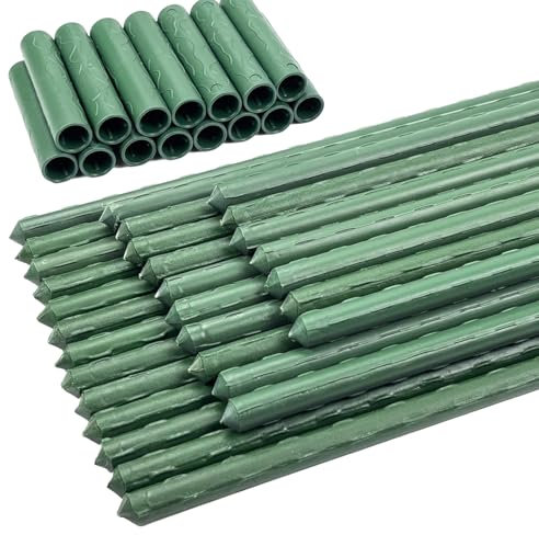 dentedeleao 30PCS Garden Stakes, Plant Support Sticks, Plastic Coated Steel Tube with 15 Connecting Rod, Floral Garden Support Stakes for Orchid, Shrubs, Pea and Tomatoes (11mm x 40cm,Green)