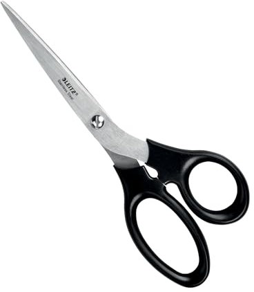 Leitz Stainless Steel Scissors 185 mm, Stainless Steel 185 mm Scissors on Plastic-Free Hanging Card, 54240095