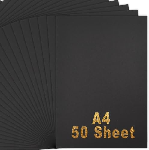 Coriver a4 svar kort, 50 ark fotokort, tjockt konstpapper paket 230 gsm, svart pappersmatta för hantverk, gödetsjälv, konst, kontor och brevpapper användning – 21 x 29,7 cm