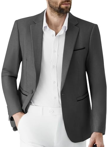 Autsel Herrkavaj med en knapp smal passform kostymjacka herr casual elegant för bröllop business kväll, Mörkgrå, S