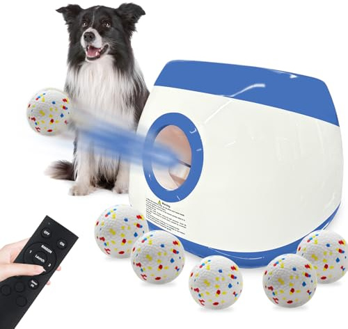 SOCO Automatic Ball Launcher for Dogs Large- 3 Distance Settings (40/60/80FT) w/Remote Control | 2.5 ETPU Tennis Balls | Indoor/Outdoor Dog Toy | 6 Balls & Quick Charge Included