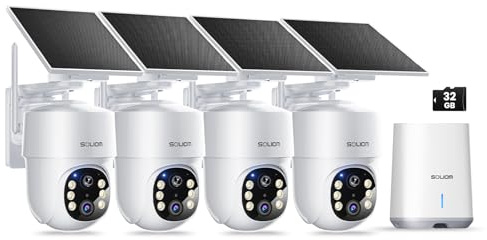 SOLIOM 3K / 5MP Solar Security Camera Outdoor Wireless System, 4-Cam Kit