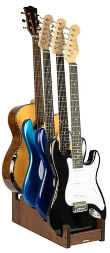 STRICH Support De Guitare En Bois Pour Plusieurs Guitares, Couleur Noyer, L-3E1AW (Pour 3 Guitares Électriques + 1 Guitare Acoustique)
