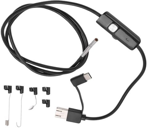 Telituny Telecamera Endoscopica, Borescope HD 3,9 Mm con Risoluzione 1280x720, IP67 Impermeabile, 6 Luci a LED Regolabili, Angolo di Visualizzazione a 70 °, per/PC, (Filo duro 1 m)