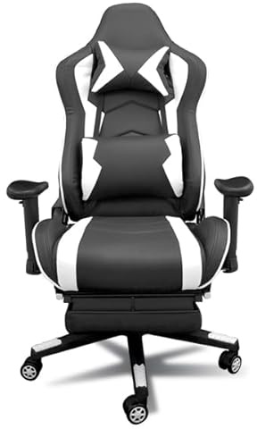 Silla Gaming Ergonómica, Respaldo Reclinable, Altura Ajustable, Ruedas 360º (Blanco y Negro)