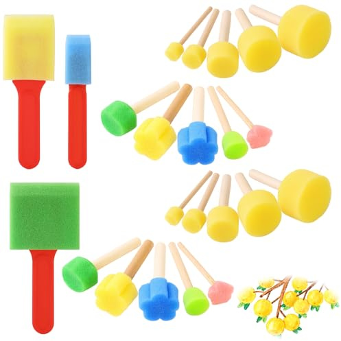 23 Pinceles de Esponja para Niños, Esponjas de Pintura con Forma de Hongo, Pinceles de Espuma Lavables de Varios Tamaños, Adecuados para Manualidades y Cerámica para Niños.