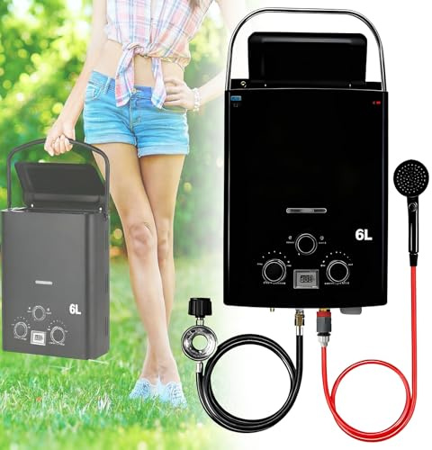 Calentador De Agua A Gas Portátil, Calentador De Agua Instantáneo A Propano, Calentador De Agua Instantáneo A Gas Con Pantalla Digital Y Múltiples Protecciones, Adecuado Para Rv, Camping black
