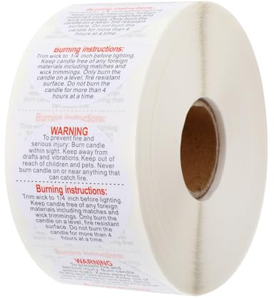 Zerodeko Étiquettes d'Avertissement pour Bougies Autocollantes Autocollants de Sécurité Imperméables Blancs Rouleau de 500 Pièces pour Fabrication et Utilisation de Bougies