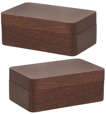WRITWAA Estuche Rectangular para Gemelos de Madera de Nogal Caja Pequeña Magnética para Joyas y Pasadores de Corbata Organizador Artesanal 2 Unidades para Hombre Adecuado para Viajes y
