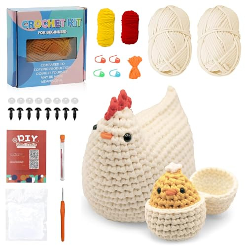 YushengTai Juego de ganchillo para pollitos principiantes, juego completo con hilo, aguja de ganchillo e instrucciones en vídeo - Animal Crochet paso a paso - Regalos para adultos y niños