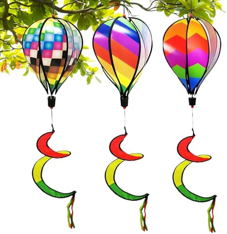 Vindsnurrare, varmluftsballong vindsnurrare, 3-pack regnbågsvridna dekorativa vindsnurrhjul, upphängningsbar virvel för gräsmatta, gård, trädgård, uteplats, utomhus, väderbeständig, roterande