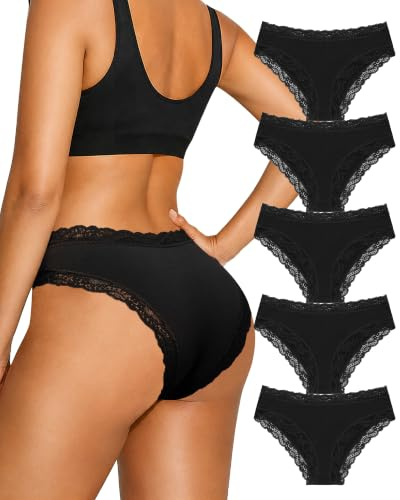 Aijolen Culotte Femme Coton Dentelle Slip Respirant Hipster sous-vêtements | Sexy Bikini Panties, Taille Basse, Soft et Confortable Culottes, Doux pour la Peau, Doublure en coton, Lot de 5, S-2XL