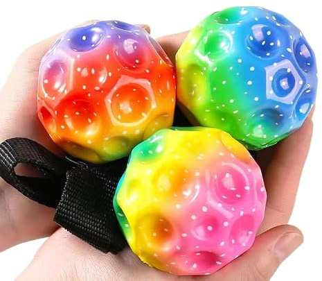 Generisch Moonstone - Pelota elástica para muñeca con rebote y agujero de cuerda, sólida, alta elasticidad, juguete para exteriores, color aleatorio, 3 paquetes