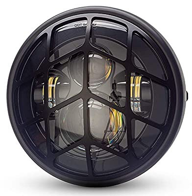 Alchemy Parts Motocicleta Faro LED 7.7 con Diagonal Parrilla para Retro Cafe Racer & Motocicleta