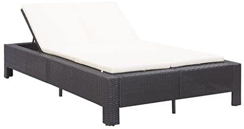 vidaXL Sonnenliege mit Auflage 2-Personen Doppelliege Gartenliege Relaxliege Rattanliege Strandliege Liege Gartenmöbel Schwarz Poly Rattan