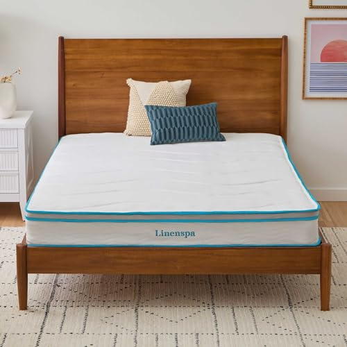 Linenspa King (150 x 200 cm) Memory Foam and Coil Spring 20 cm Hybrid Mattress - Medium Firm Feel - Bed in a Box - Rolled Mattress - 5ft x 6ft6 x 8 in - Conforming and Breathable - White