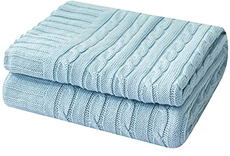 Zoomlie - Coperta in 100% cotone, 180 x 200 cm, calda e lavabile, resistente, per divano letto, morbida coperta per letto matrimoniale (blu, 120 x 180 cm)