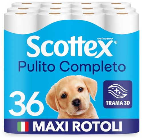 Scottex Pulito Completo Carta Igienica, Morbida e Resistente, Confezione Ecosostenibile in Carta, 36 Rotoli Maxi
