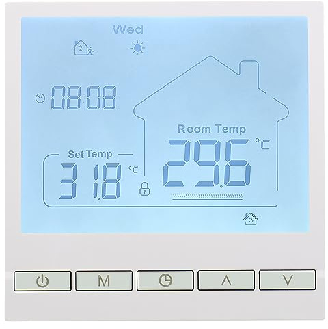 Wengart Raumthermostat Fußbodenheizung Wasser WG376 | 3A Programmierbar | LCD-Großanzeige | Manueller & Automatischer Modus | Raumtemperaturregler für Wasserheizung & Gastherme | Ohne WiFi | Weiß