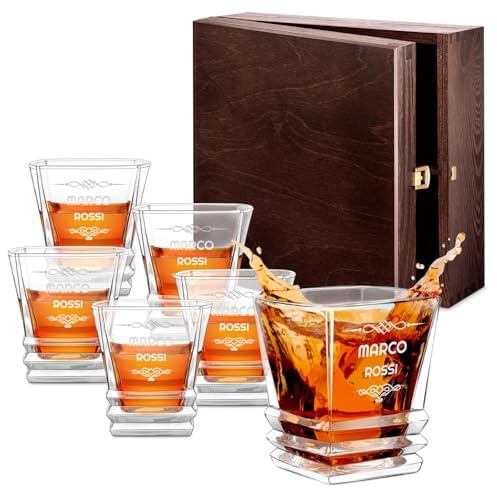 Maverton 6 bicchieri da whisky in vetro 280 ml - incisione personalizzata - set bicchieri per whisky - bicchiere di cristallo per compleanno - per festa del papà - per Lui - Liquore