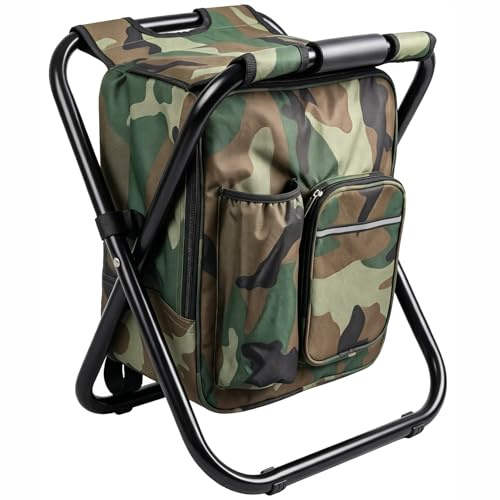 BOSNONA 3 in 1 Fishing Stool Backpack Portable Lightweight Chair Rucksack with Cooler Bag Foldable Rucksack Stool for Camping Hunting Fishing