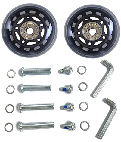 LOTOWELZON 2pcs Luggage Suitcase Replacement Wheels, 60mm Inline Outdoor Roller Skate Wheels with 8mm(0.31) Bearings 35mm 40mm Axles Wrenches Repair Set (OD60xTHK18mm/2.36 x0.7, Black&Clear)