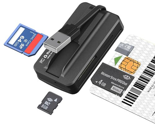 6-in-1 USB Chipkartenlesegerät - SIM Kartenleser, ISO7816 Kontakt-SmartCard Reader Gesundheitskarte Lesegerät, Fahrerkarte Lesegerät, unterstützt SD, MMC, UHS-I, Micro SD, MS, SIM, M2, Smartcards
