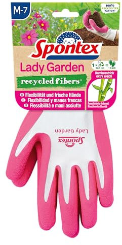 Spontex Lady Garden Gartenhandschuhe mit extra weichem Strick aus Bambus-Viskosefasern und recyceltem PET, Größe M, 1 Paar, Farbe nicht frei wählbar