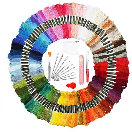122 Pcs Embroidery Thread Kit, Cross Stitch Threads with 100 Rainbow Colored Embroidery Floss, Crafts Sewing Thread, Friendship Bracelets, with Needle Threads, Remover, Embroidery Needles and Scissors