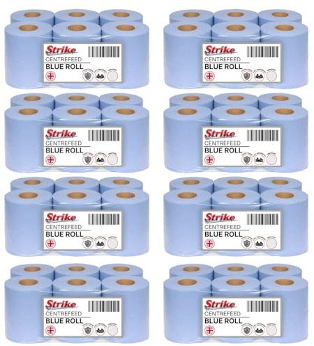 Strike Blue Centre Embossed 2ply Wiper Paper Towel 50M 6 Per Pack Family Disposable Kitchen Rolls Cleaning Household (48 Rolls)