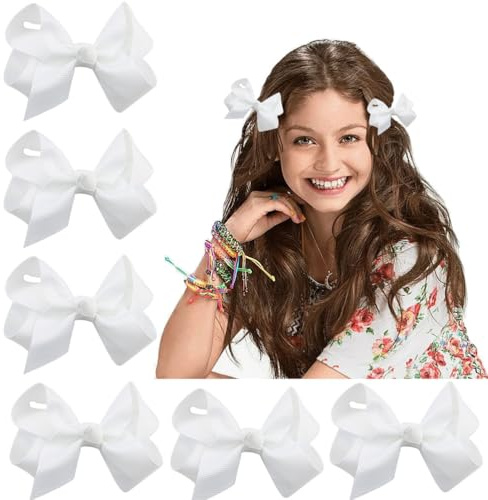 Set di 6 fermagli per capelli da ragazza, con nastro bianco, fermaglio a coccodrillo, per bambine e ragazze, accessori per capelli