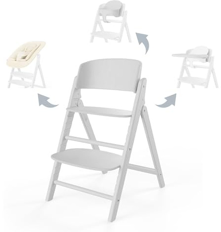 CYBEX Oro CLICK & FOLD Juego de Trona 4 en 1, Crece con el niño, Incl. Nido de Hamaca Dorado, Juego y Bandeja para Bebés, Madera de Haya/Algodón/Plástico, Todo Blanco