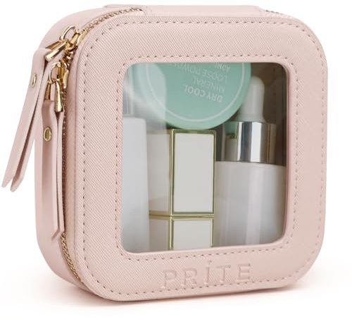 Prite Kleine Transparent Kosmetiktasche Mini Make Up Tasche Damen Reise wasserdichte Kulturbeutel Autozubehör und Auto Organizer mit Goldenem Doppelreißverschlüss (Rosa)