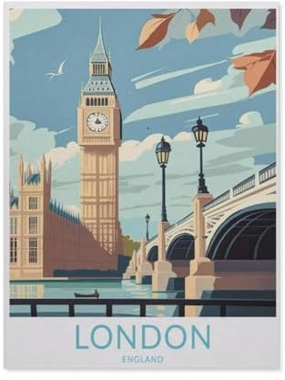 Puzzles for Adults Jigsaw Puzzles 1000 Pieces for Adults Kids，Big Ben London Vintage Travel Poster，Wood Puzzle Jigsaw Puzzle Artwork Intellective Educational Toys Gifts（75x50cm）-AG77