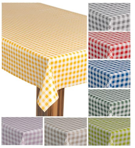 laro Wachstuch-Tischdecke Wachstischdecke Gartentischdecke, Muster:Kariert Karo Weiß Gelb, Größe:100x200