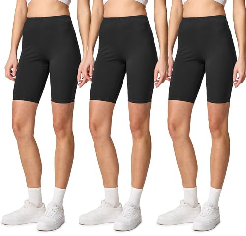 Merry Style Kurze Leggings Damen Shorts aus Baumwolle Komfortable Kurze Hose Radlerhose Ideal für den Alltag und Sportaktivitäten MS10-200 (Schwarz 3-er Pack, XL)