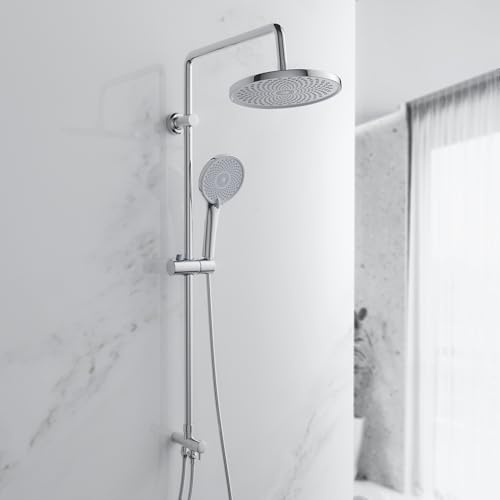 MORADO Shower Riser Rail Kit with Round Overhead Rainfall Shower Head,Adjustable Handheld Shower with Rotating Bracket,Without Shower Mixer Included,Chrome