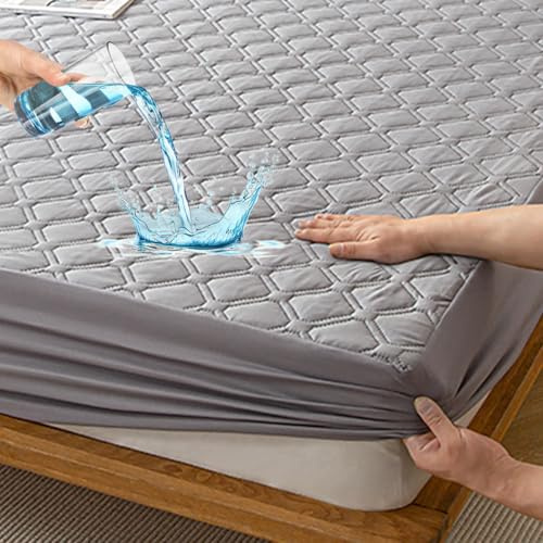 HIGHDI Matratzenschoner Wasserdicht 180 X 200 cm, Grau Gestepptes Topper Matratzenauflage, Waschbar, Atmungsaktive Matratzenbezug (Dehnbar Auf 27 cm)