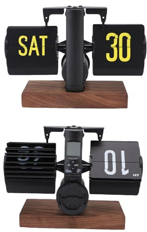 Qcwwy Classic Mechanical Flip Down Clock Automatic Flip Calendar Clock Battery Powered Large Number Digital Mechanical Desk Desktop Calendar Day Date Display Table (Black)