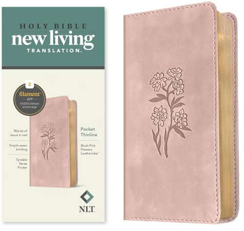 NLT Pocket Thinline Bible, Filament Enabled (Leatherlike, Blush Pink Flowers, Red Letter)
