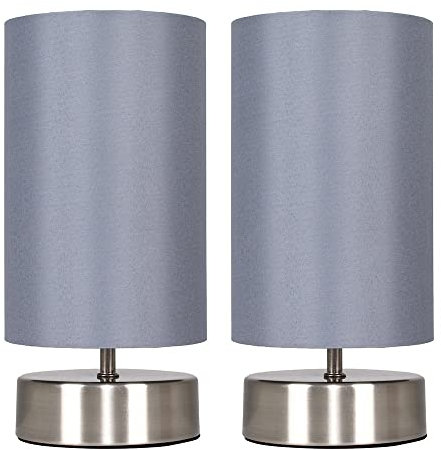MiniSun | Modern Brushed Chrome Touch Table Lamps with Grey Light Shades | Table Lamps, Home Décor & Improvement Essential | Set of 2